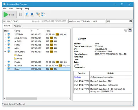 Advanced Port Scanner interface screenshot